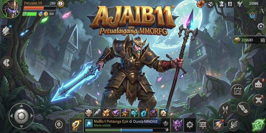 Tangkapan layar gameplay AJAIB11 yang menampilkan pertarungan epik di dunia MMORPG.
