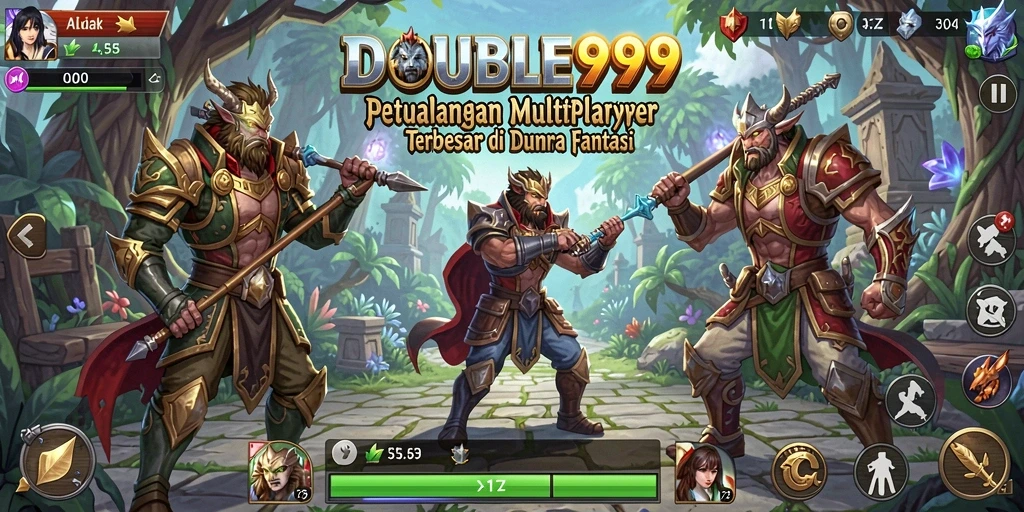 Tangkapan layar gameplay DOUBLE999 yang menunjukkan pertempuran epik antara pemain.