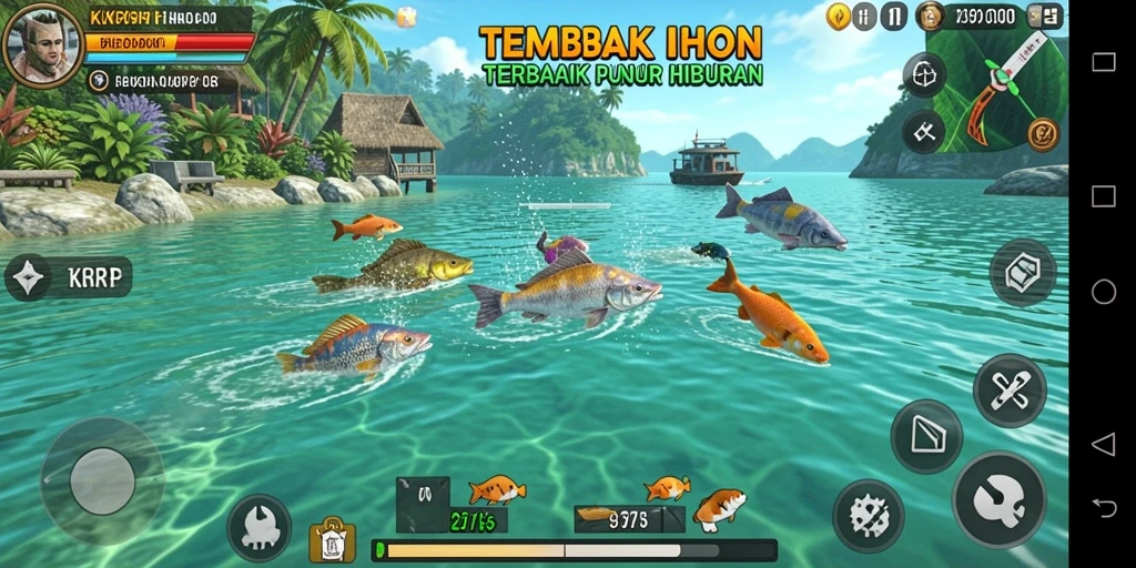 Gameplay memikat dalam KKRP dengan ikan berwarna-warni.