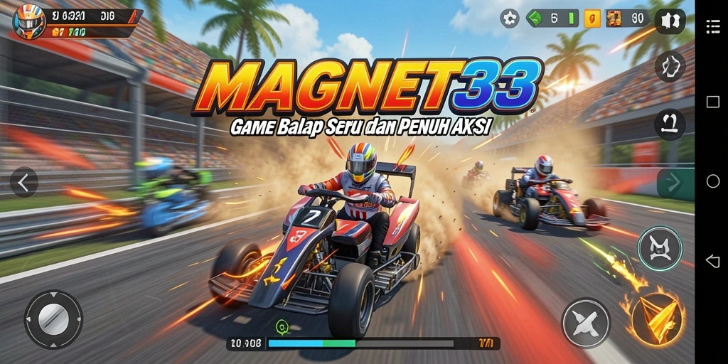 Screenshot utama menampilkan aksi balap cepat di lintasan menantang.