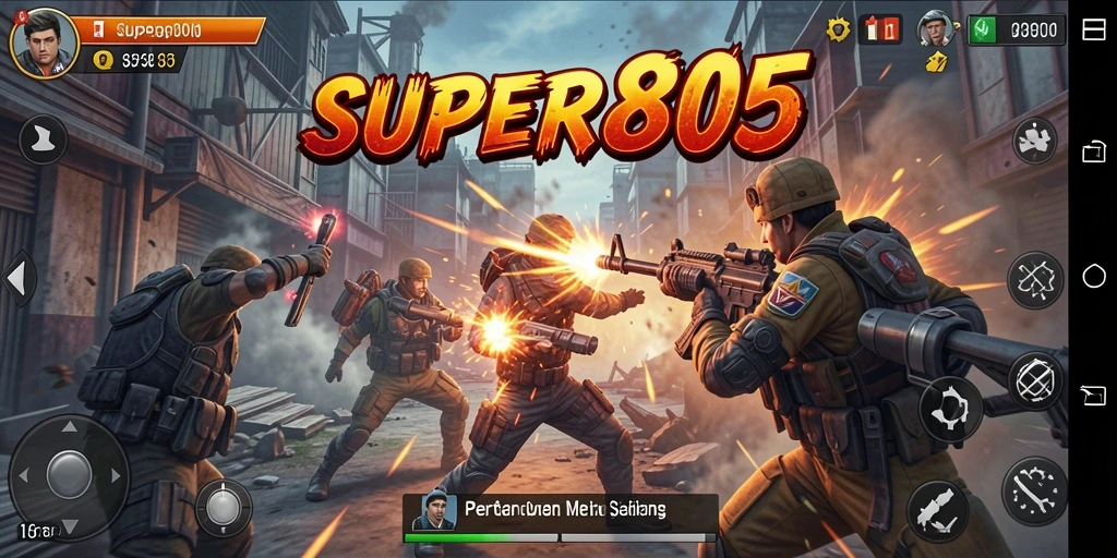 Tampilan gameplay SUPER805 yang intens dan mendebarkan saat pertarungan berlangsung.