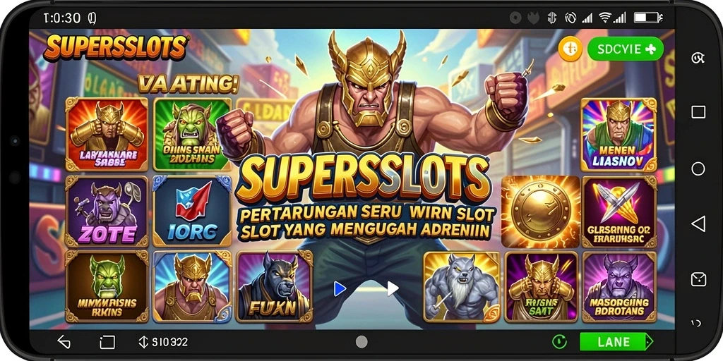 Tangkapan layar gameplay SUPERSLOTS menampilkan aksi pertarungan yang mendebarkan.